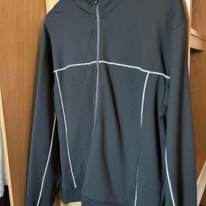 Forever 21 Men's Black Zip-Up Sweater with White Accents